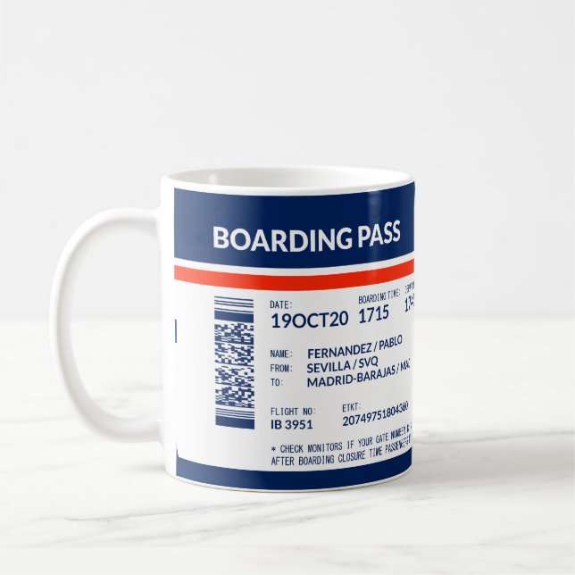 Boarding Pass - Blue & Red Kaffeetasse (Links)