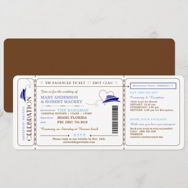 Boarding Pass Cruise Ticket Wedding Invitation Einladung (Vorne/Hinten)