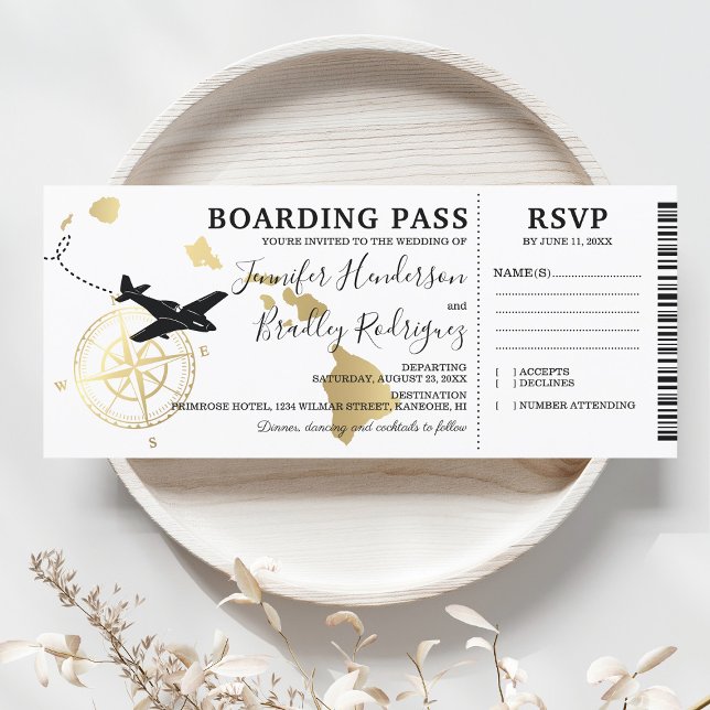 Boarding Pass Destination Hawaii Wedding Einladung (Von Creator hochgeladen)