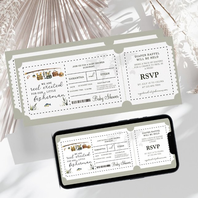 Boarding Pass Fisherman Boy Travel Baby Dusche Einladung (Von Creator hochgeladen)