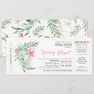 Boarding Pass Floral Beach Brautparty Ticket Einladung