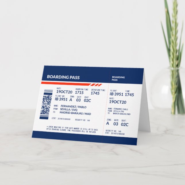 Boarding Pass, Flughafen, Flugplatz, Luftfahrt, Fl Dankeskarte (Vorderseite)