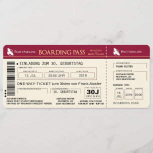 BOARDING PASS Flugticket Einladungskarte (rot)