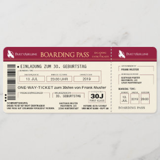 BOARDING PASS Flugticket Einladungskarte (rot)