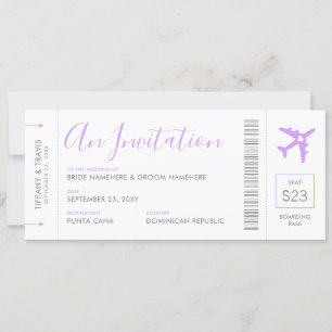 Boarding Pass Flugzeug Ticket Lilac Einladung