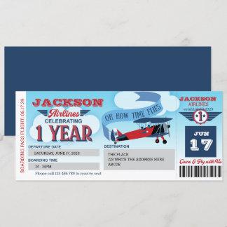 Boarding-Pass, Flugzeug-Ticket, Zeitfliegen, 1. In Einladung