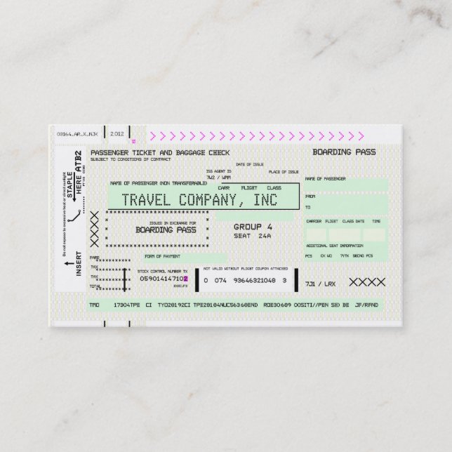 Boarding-Pass für individuell anpassbare Flugzeuge Visitenkarte (Vorderseite)