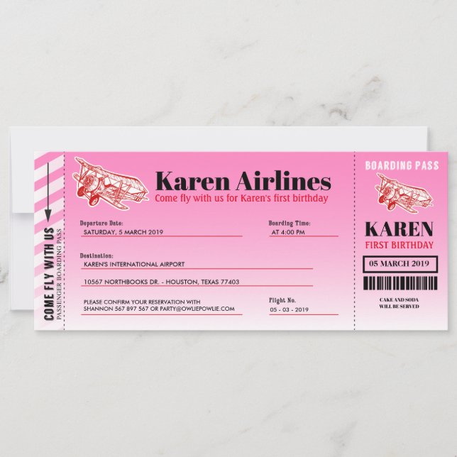 Boarding Pass Geburtstagsparty Einladung (Vorderseite)