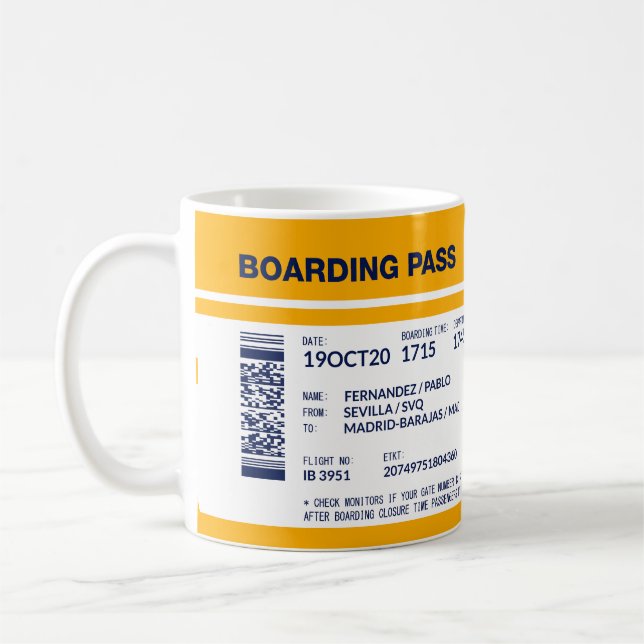 Boarding Pass - Gelb Kaffeetasse (Links)