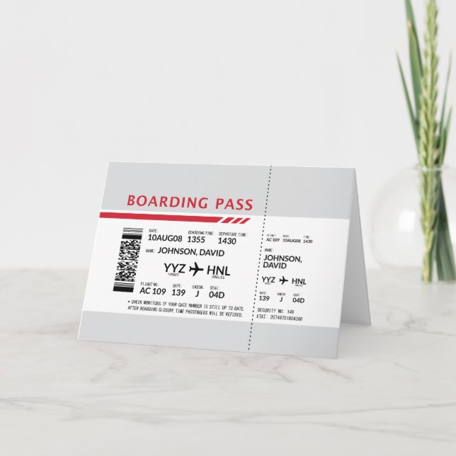 Boarding Pass - Grau Dankeskarte (Vorderseite)