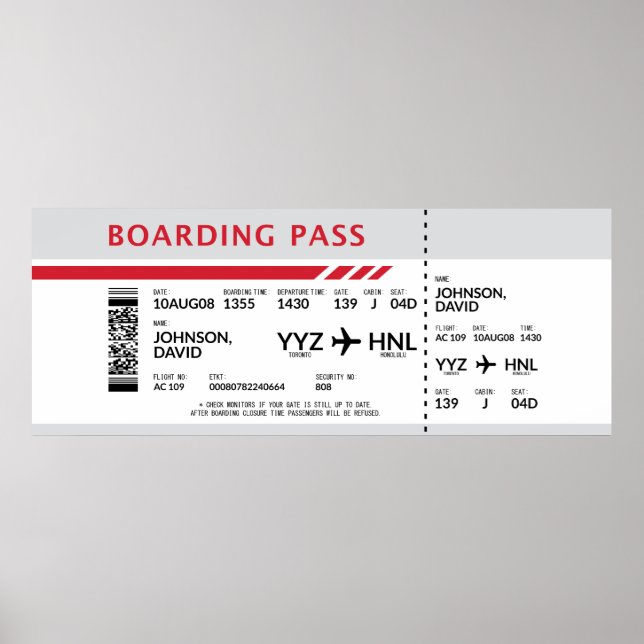 Boarding Pass - Grau Poster (Vorne)