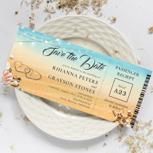 Boarding Pass Herzen im Sand Save the Date Einladu