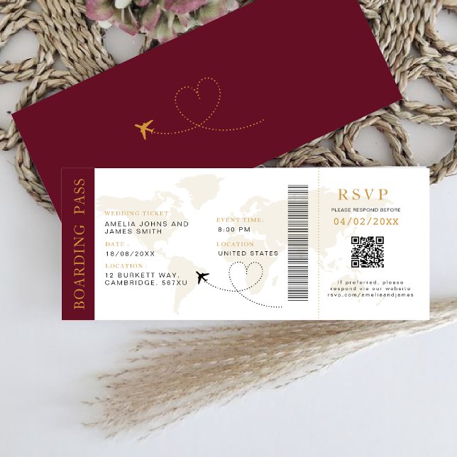 Boarding Pass Hochzeit in Urlaubsort QR-Code UAwg Einladung (Von Creator hochgeladen)