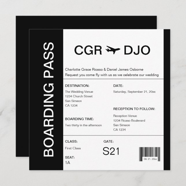 Boarding-Pass-Hochzeitsticket Einladung (Vorne/Hinten)