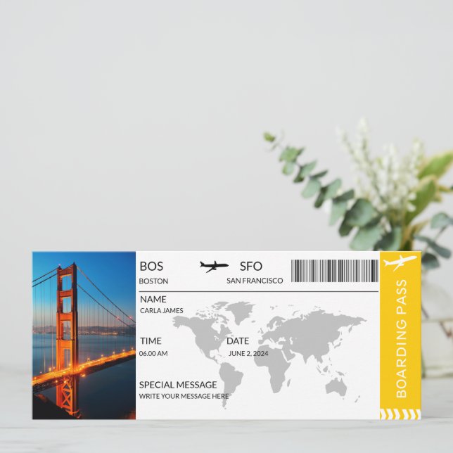 Boarding Pass Individuelle Flugzeug Tickets Flugze Einladung (Stehend Vorderseite)