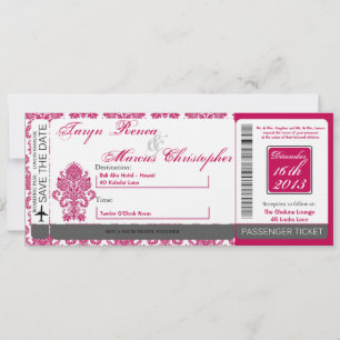 Boarding Pass Linen Hochzeit Einladung Damask Fusi