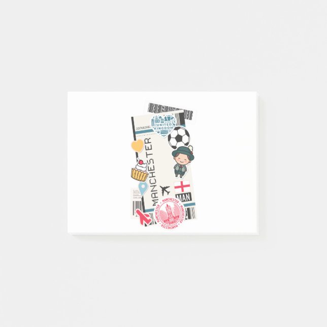 BOARDING PASS MANCHESTER ENGLAND POST-IT KLEBEZETTEL (Vorderseite)
