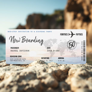 Boarding Pass Ocean Sunset 50. Geburtstagsparty Einladung