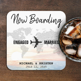 Boarding Pass Ocean Sunset Hochzeit in Urlaubsort Rechteckiger Pappuntersetzer