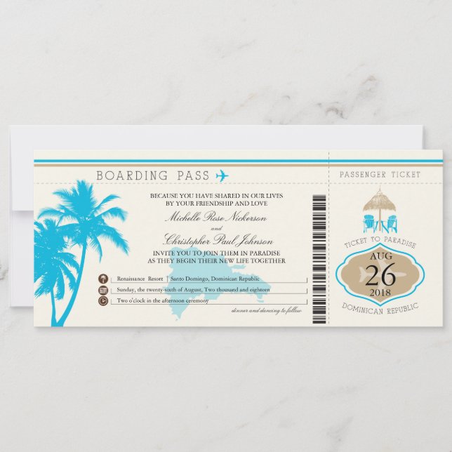 Boarding Pass Palm Trees Einladung (Vorderseite)