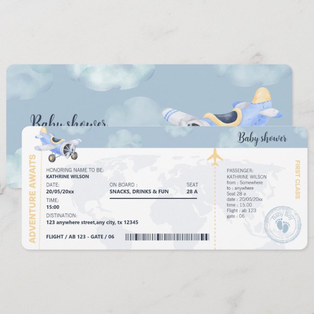Boarding Pass Reisen Geschlecht Neutral Baby Dusch Einladung (Vorne/Hinten)