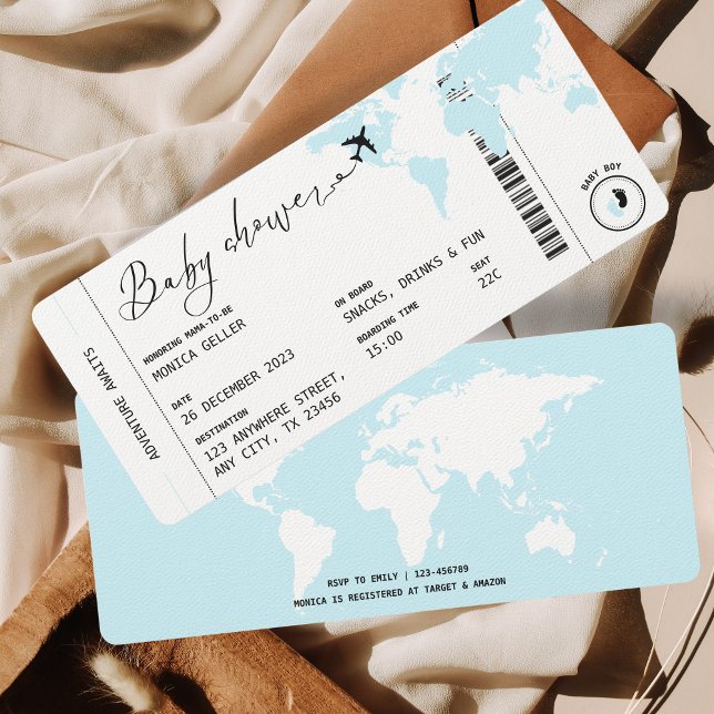 Boarding Pass Reisethema Boy Baby Dusche blau Einladung (Von Creator hochgeladen)