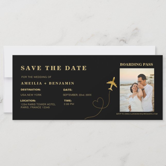 Boarding Pass Save the Date | Destination Wedding  Einladung (Vorderseite)
