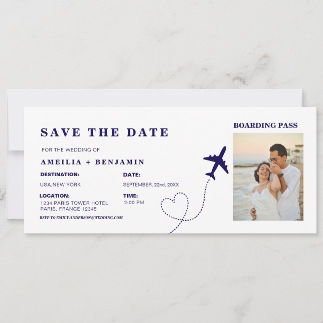 Boarding Pass Save the Date | Destination Wedding  Einladung (Vorderseite)