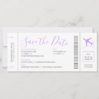 Boarding Pass Save the Date Einladung Lilac Flugze
