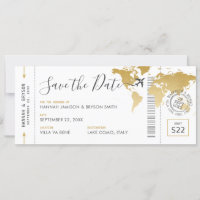 Boarding Pass Save the Date Gold Weltkarte