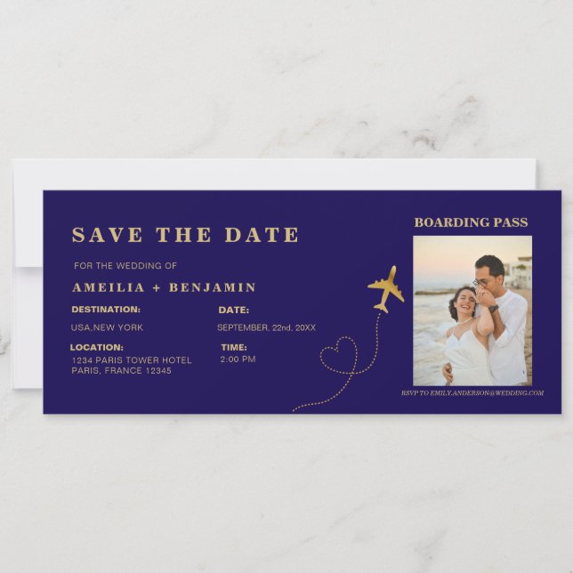 Boarding Pass Save-the-Date | Hochzeit im Ausland  Einladung (Vorderseite)
