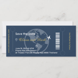 Boarding Pass Save the Date - Navy & Gold