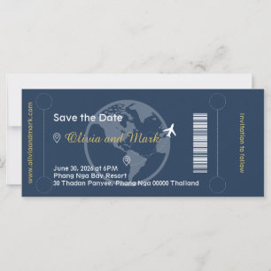Boarding Pass Save the Date - Navy & Gold