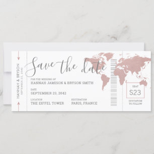 Boarding Pass Save the Date Rosa Karte Ticket
