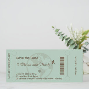 Boarding Pass Save the Date – Salbei & Beige Einladung