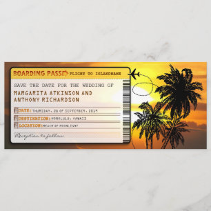 Boarding Pass Save the Date Tickets bei Sonnenunte