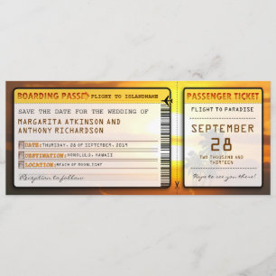 Boarding Pass Save the Date Tickets bei Sonnenunte