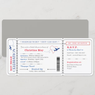 Boarding Pass Ticket Brautparty Einladung Red Blue