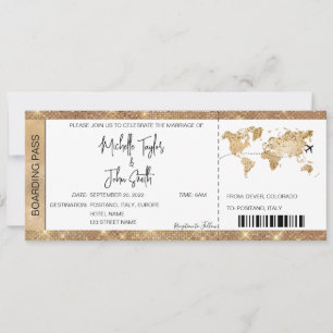 Boarding Pass Ticket Hochzeit in Urlaubsort Gold P Einladung