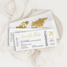 Boarding Pass Ticket Save the Date Gold Flugzeug C