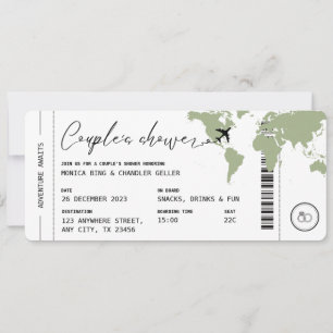Boarding Pass Travel Couple's Shower Sage Green Einladung