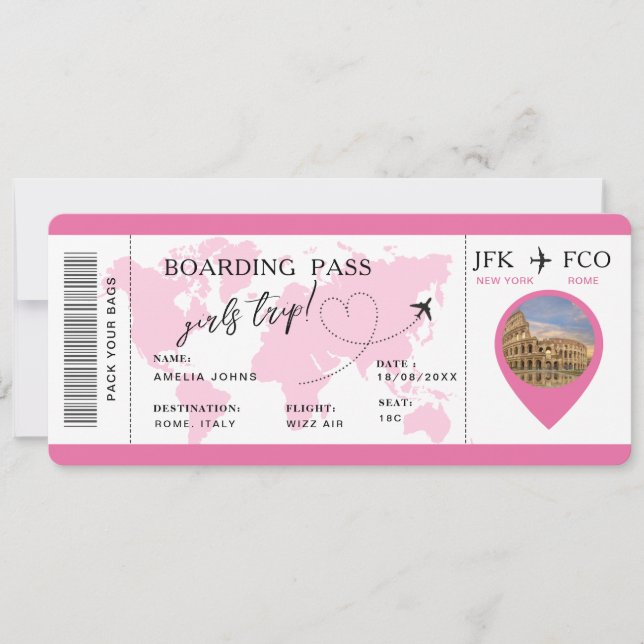 Boarding Pass Überraschen Flugticket Girls Tour Einladung (Vorderseite)