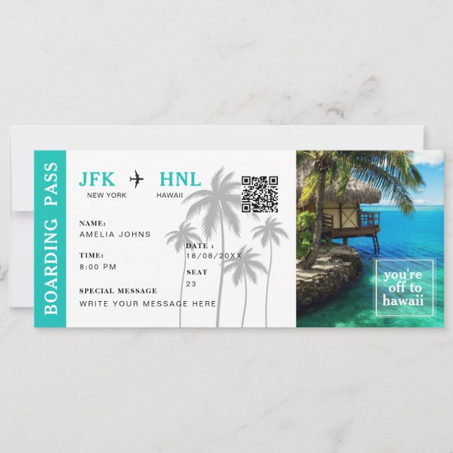 Boarding Pass Überraschen Reise Flugticket Sommer Einladung (Vorderseite)