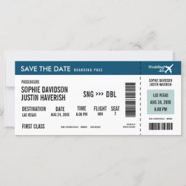 Boarding Pass Vintag Blau und Weiß Save the Date