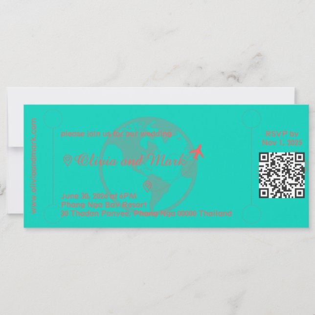 Boarding Pass Wedding Einladung - Aquamarin & Kora (Vorderseite)