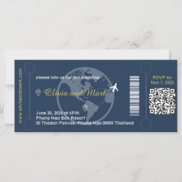 Boarding Pass Wedding Einladung - Navy & Gold