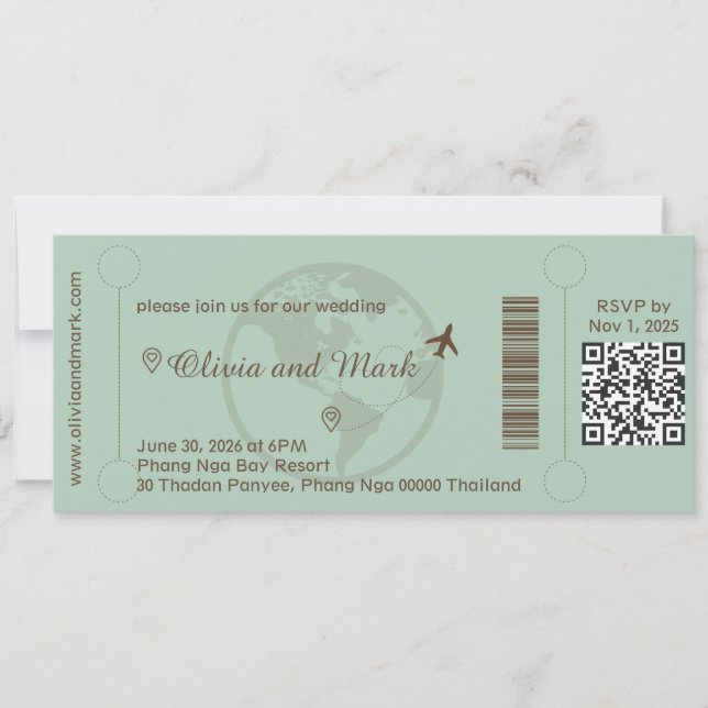 Boarding Pass Weditation - Sage & Beige Einladung (Vorderseite)