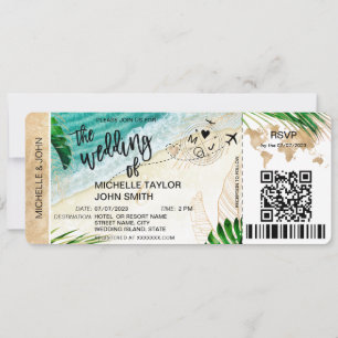 Boarding Pass World Map Island Beach UAWG QR-Code Einladung