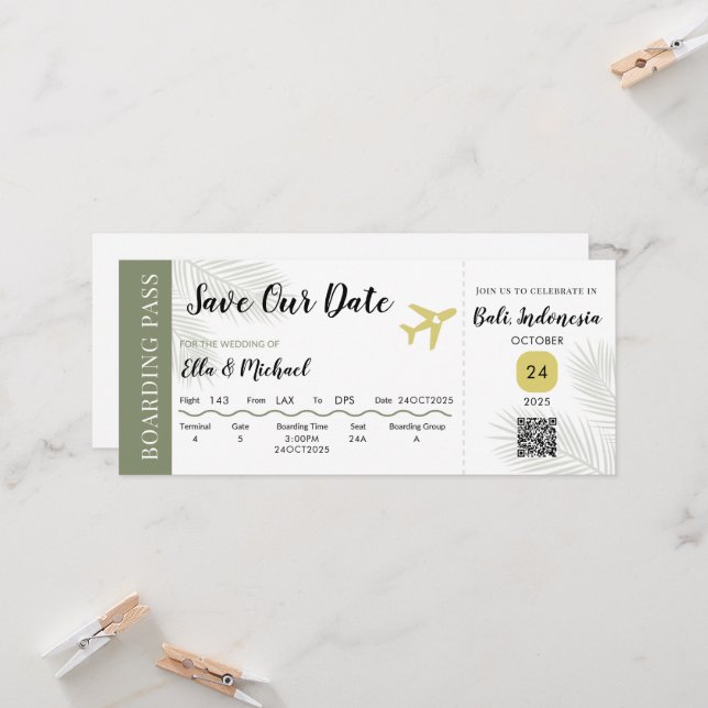 BOARDING SAVE THE DATE - HOCHZEIT IN URLAUBSORT (Vorderseite/Rückseite Beispiel)