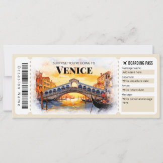 Boarding-Ticket für das bearbeitbare Venedig Flugz Einladung